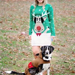 ALLISON BRITTNEY REINDEER CHRISTMAS SWEATER DRESS
